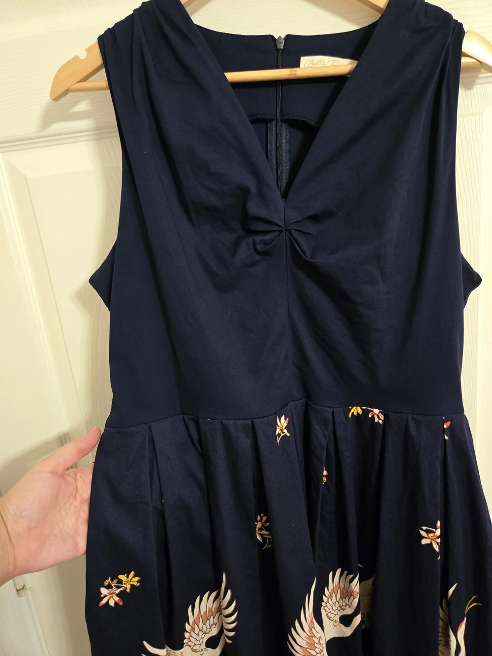 Navy Sleeveless Crane Bird Print Fit-and-Flare Dress Pin Up Size 2XL - Picture 4 of 8